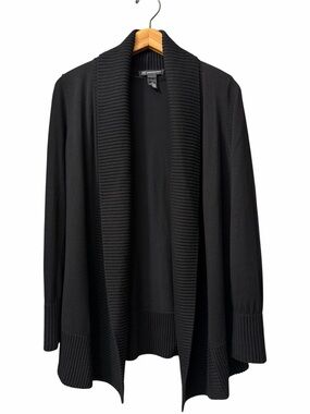 INC International Concepts Open-Front Ribbed Shawl Collar Cardigan Black Small